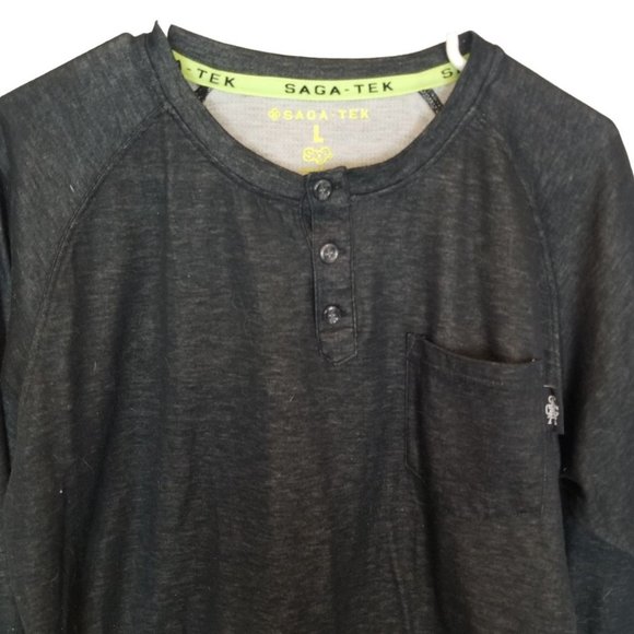 Saga Tek Mens L Black Solid Long Sleeves Henley Ne - Picture 2 of 8